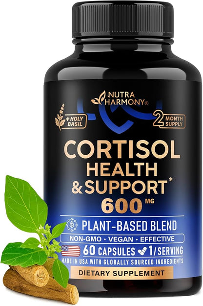 Cortisol Supplement for Women - Holy Basil | Ashwagandha | Rhodiola | L-Theanine - Plant-Based Hormone Balance - Mood, Focus & Sleep Support - Made in USA - Vegan, Non-GMO - 60 Capsules for 2 Months