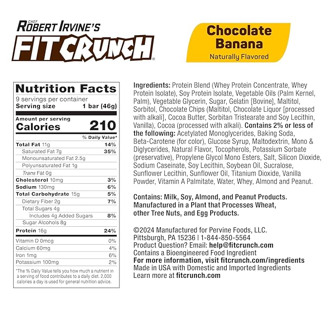 FITCRUNCH Snack Size Protein Bars, 6-Layer Baked Bar, 4g of Sugar, Gluten Free & Soft Cake Core (18 Bars, Chocolate Banana)