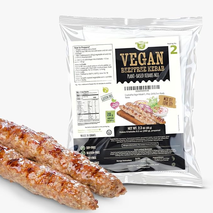 Creative Pea Beeffree Kebab Mix 4-Pack | Plant-Based Skewers | High-Protein Shelf-Stable Pea Protein | Just Add Water & Oil | Quick Vegan Meal Kit | Gluten-Free | 4 x 65g