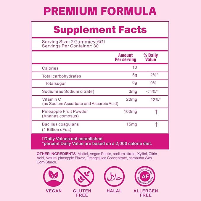 Premium Feminine Balance Gummies for Women, Vaginal Probiotics - pH Balance & Immune Defense Support for Feminine Health, Hawaiian Pineapple Flavor - 60 Count