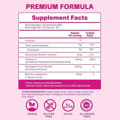 Premium Feminine Balance Gummies for Women - Vaginal Probiotics with Hawaiian Pineapple, PH Balance for Women Support, Delicious Pineapple Gummies for Women's Wellness - 60 Count