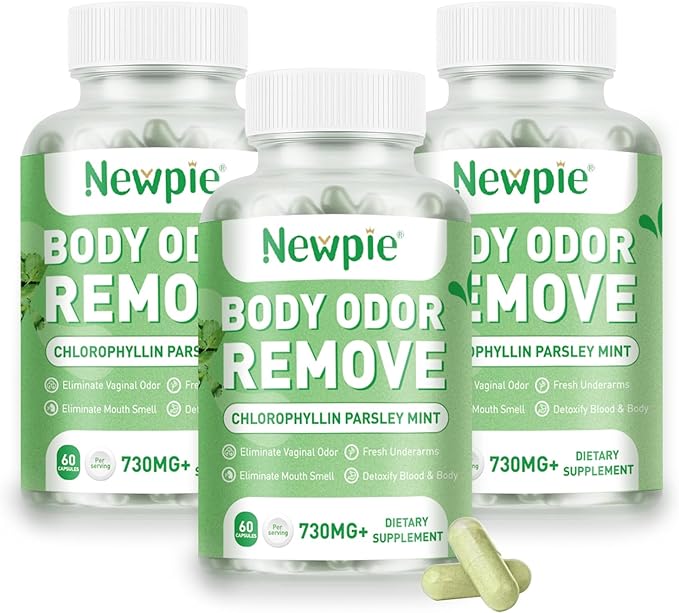 Body Deodorizing Supplement, Chlorophyll Capsules for Skin Body Odor, Fresh Breath & Gut Odor Control for Men & Women | Vegan with Parsley Leaf Green Tea, Gluten Free, 60 Capsules (3)