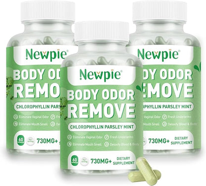 Body Deodorizing Supplement, Chlorophyll Capsules for Skin Body Odor, Fresh Breath & Gut Odor Control for Men & Women | Vegan with Parsley Leaf Green Tea, Gluten Free, 60 Capsules (3)