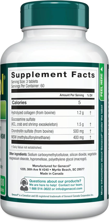 Genacol Optimum – Glucosamine, Chondroitin, MSM & Ultra-Hydrolyzed Collagen, Joint Support Tablets, 180 Count (60-Day Supply)