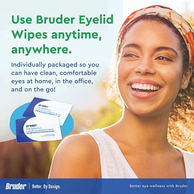 Bruder Hygienic Eyelid Cleansing Wipes (Pack of 2) | Rinse-free Exfoliating Wipes Remove Excess Oil and Debris from Eyelids & Lashes | 30 Count Box