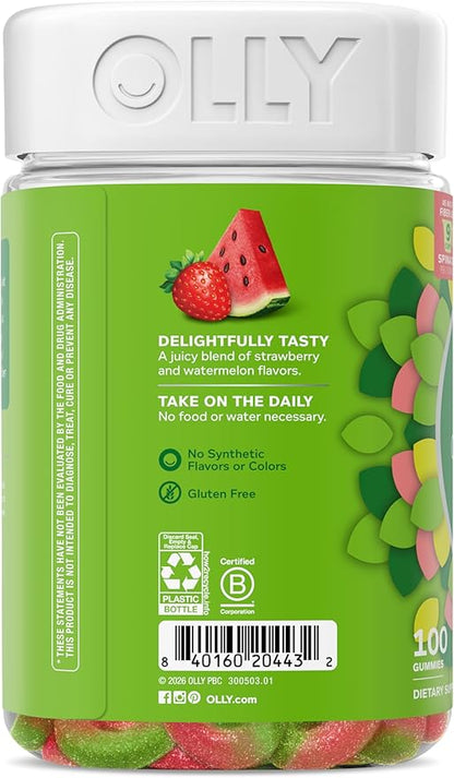 OLLY Fiber Gummy Rings, 5g FOS Prebiotic Fiber, Digestive Health Supplement,* Strawberry Watermelon Flavored, 50 Day Supply - 100 Count
