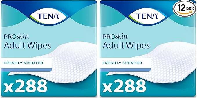 TENA Adult Wipes for Incontinence, Body Cleansing Wipes for Adults, ProSkin -,48 Count (Pack of 12)