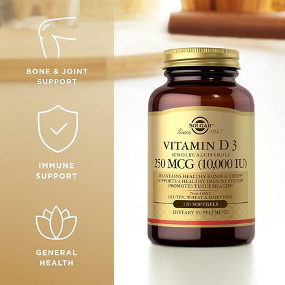 Solgar - Vitamin D3 (Cholecalciferol) 10,000 IU Softgels, 120 Count (3 Pack) - Supports Bone, Muscle and Immune System