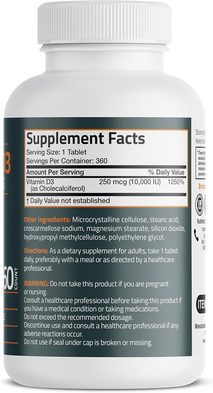 Bronson Vitamin D3 10,000iu (250mcg) Healthy Muscle Function and Immune Support, Non-GMO, 360 Tablets