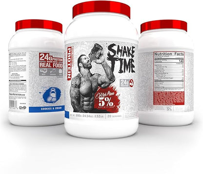 5% Nutrition Rich Piana Shake Time | 24g Animal Based Protein Drink | Grass-Fed Beef Isolate, Chicken, Egg | No Sugar or Soy (Cookies & Cream)