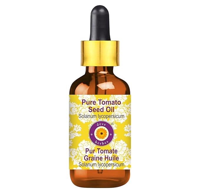 Deve Herbes Tomato Seed Oil (Solanum lycopersicum) with Glass Dropper | Cold Pressed | Pure | Natural | For Diluting Essential oils | For Skin & Massage | Non-Sticky| Lightweight| Unisex | 30ml (1 oz)