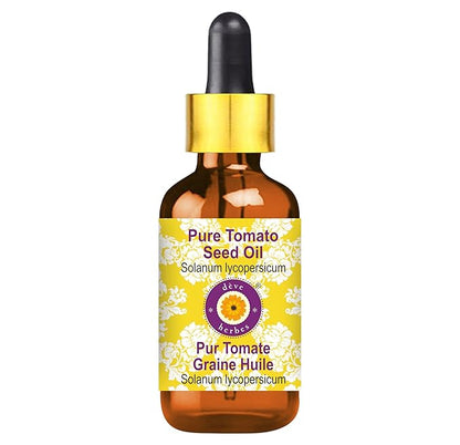 Deve Herbes Tomato Seed Oil (Solanum lycopersicum) with Glass Dropper | Cold Pressed | Pure | Natural | For Diluting Essential oils | For Skin & Massage | Non-Sticky| Lightweight| Unisex | 30ml (1 oz)