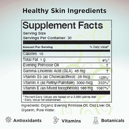 Clear Skin Acne Vitamin Gel Capsules with Evening Primrose Oil, Vitamin A, D (D3) & E | All Natural Complexion Supplement | 60 Count Softgel Capsules