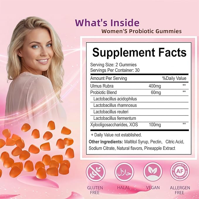 Premium Feminine Balance Gummies for Women - 60 Gummies, Hawaiian Pineapple Flavor - with Probiotics & Vitamin C - Supports Feminine Wellness & Healthy Balance - Gluten Free, Vegan（30 Servings）（Q2）