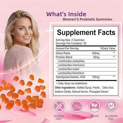 Premium Feminine Balance Gummies for Women - 60 Gummies, Hawaiian Pineapple Flavor - with Probiotics & Vitamin C - Supports Feminine Wellness & Healthy Balance - Gluten Free, Vegan（30 Servings）（Q2）
