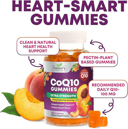 CoQ10 Gummies for Adults - Coenzyme Q10 100mg Per Serving - 3X Strength, High Absorption Antioxidant Supplement for Heart Health Support & Energy Production - Co Q10 (Coq 10) Supplements - 120 Gummies