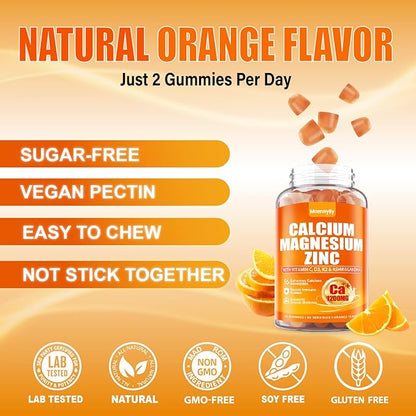 Calcium 1200 mg with Vitamin D3 Gummies for Adults - Calcium Citrate with Vitamin D3 K2, Magnesium, Zinc, Boron, Copper and Ashwagandha - Extra Absorption Calcium Supplement for Women Men