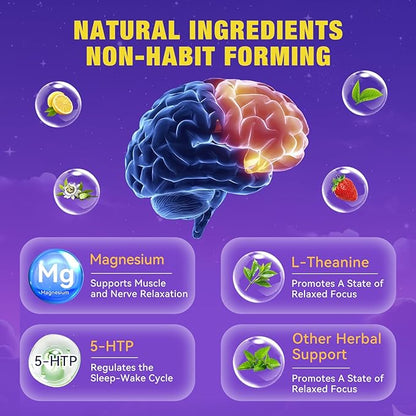 Melatonin Free Sleep Gummies for Adults with Magnesium, Valerian Root, 5-HTP & Herbal Blend - Natural Sleep Aid Supplements - Non-Habit Forming, Sugar Free, Strawberry Flavor, 60 Count (2)