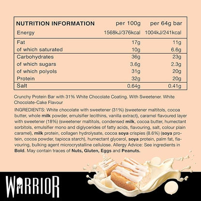 Warrior Crunch High Protein Bars | 20g Protein, Low Carb, Low Sugar, Keto Friendly | Delicious, Chewy, Crispy On The Go Snack | Box of 12 Bars (White Chocolate Blondie)