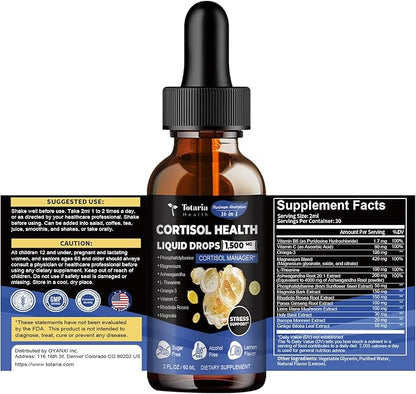 Totaria (Pack of 2 cortisol Supplement Liquid Drops Hormone Balance for Women Men with Magnesium Complex,Ashwagandha,Rhodiola Rosea,L Theanine Supplements Mood, Focus, Sleep 4 FL.OZ