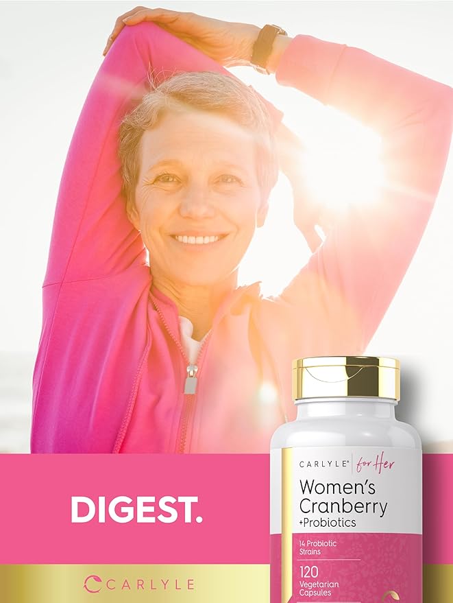 Carlyle Women's Cranberry Plus Probiotics | 120 Capsules | with 14 Probiotic Strains | Vegetarian, Non-GMO, Gluten Free Supplement | for Her