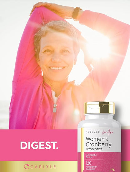 Carlyle Women's Cranberry Plus Probiotics | 120 Capsules | with 14 Probiotic Strains | Vegetarian, Non-GMO, Gluten Free Supplement | for Her