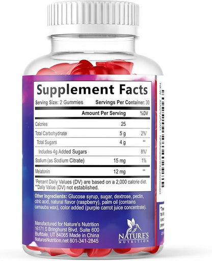 Melatonin Sleep Gummies - 12mg Per Serving - Extra Strength Sleep Support Melatonin Gummy for Adults - Vegan Sleeping Gummy Supplement to Support Restful Sleep - Tasty Berry Flavor - 60 Gummies