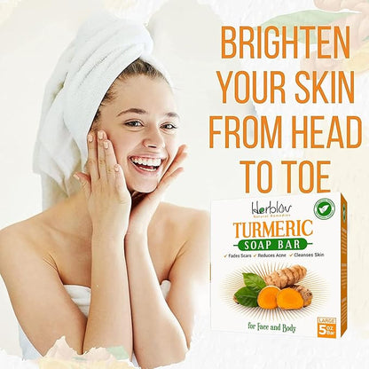 Natural Turmeric Soap Bar for Face & Body – Skin Brightening Soap for Dark Spots, Intimate Areas, Underarms – Exfoliating Face Wash Reduces Acne, Fades Scars & Cleanses Skin – 5oz Made in USA