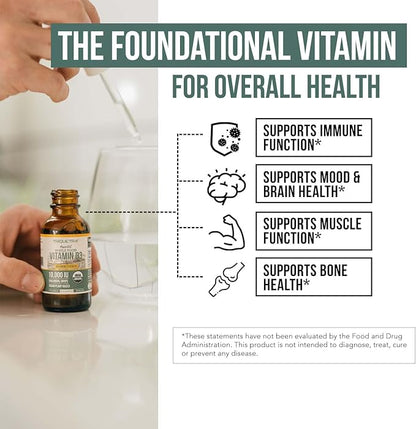 Plant-D3 Organic Vitamin D3 5000 IU - Vegan, Max Strength Sublingual Liquid D3 Drops - 200% Higher Absorption - 100% Plant-Based Cholecalciferol Form - Adjustable Dosing for All Ages (1oz Liquid)