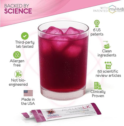 AgelessLX Powder Supplement for Women - with HMB Collagen Enhancer Plus Vitamin D3 with K2, Horsetail and Biotin for Lean Muscle and Stronger Hair and Nails - 30 Powder Packets, Wild Berry