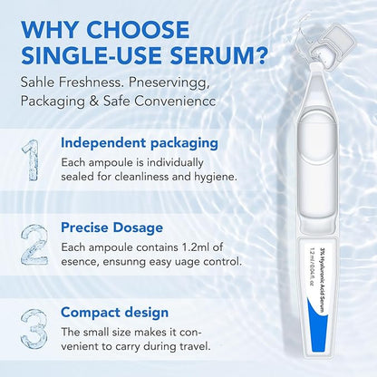 Hyaluronic Acid Serum for Face, 3% Hyaluronic Acid Serum Ultra-Hydrating Vials 30 pcs, Hydration & Moisture Facial Serum for Fine Lines & Wrinkles, Single-Use