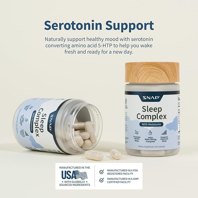 Snap Supplements Natural Sleep Aid with Melatonin & Valerian Root – Supports Relaxation, Restful Deep Sleep & Nighttime Recovery – 60 Capsules