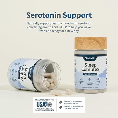 Snap Supplements Natural Sleep Aid with Melatonin & Valerian Root – Supports Relaxation, Restful Deep Sleep & Nighttime Recovery – 60 Capsules