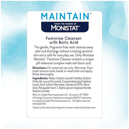 Monistat Boric Acid Feminine Wash, Fragrance-Free Intimate Wash for Women with Gentle pH-Balanced Formula, 10 Fl Oz