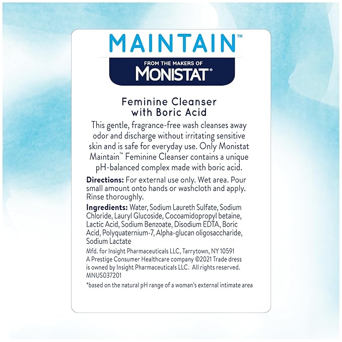 Monistat Boric Acid Feminine Wash,Fragrance-Free Intimate Wash for Women with Gentle pH-Balanced Formula,10 Fl Oz,(Pack of 2)