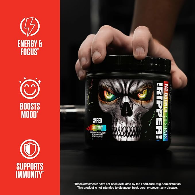 JNX SPORTS The Ripper! Fat Burner Pre Workout for Men & Women – Thermogenic Fat Burning Powder & Appetite Suppressant, Boost Energy & Endurance – Sour Candy 30 Servings