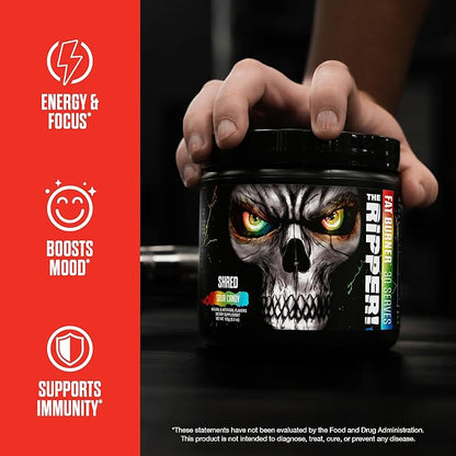 JNX SPORTS The Ripper! Fat Burner Pre Workout for Men & Women – Thermogenic Fat Burning Powder & Appetite Suppressant, Boost Energy & Endurance – Sour Candy 30 Servings