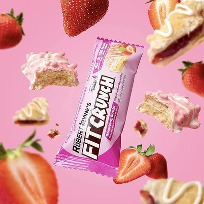 FITCRUNCH Snack Size Protein Bars, 6-Layer Baked Bar, 3g of Sugar & Soft Cake Core (18 Bars, Strawberry Strudel)