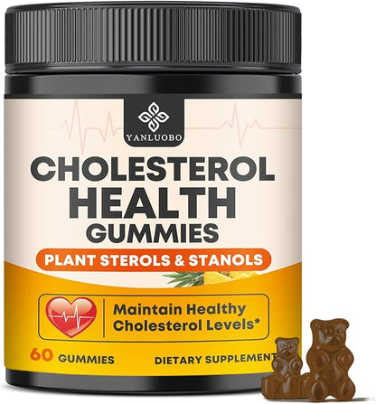 Cholesterol Supplements with 1200mg Plant Sterols & Stanols, Guggul, Bergamot, Red Yeast Rice, Cholesterol Complex Gummies Support Healthy Cholesterol Levels, Pineapple Flavor, 60 Counts