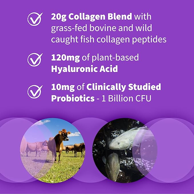 Garden of Life Marine & Grass-Fed Collagen Peptides Powder Supplement (Type I, III) with Probiotics, BCAAs & Hyaluronic Acid for Radiant Hair, Skin & Nails – Unflavored, 20g per serving, 12 Servings