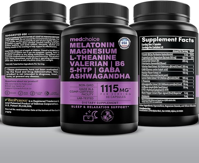 12-in-1 Melatonin Sleep Capsules - Natural Sleep Aids for Adults with Melatonin 5mg and Magnesium Glycinate 500mg, Sleep Aid with Ashwagandha, L Theanine, Valerian Root, GABA, 5-HTP (90ct, Pack of 1)