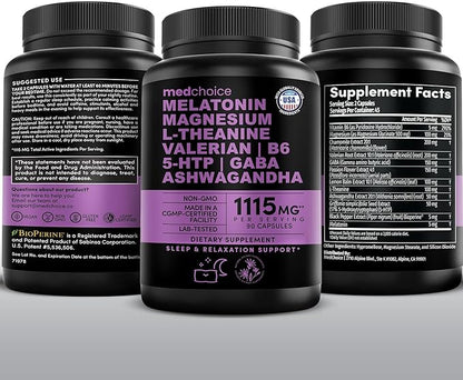 12-in-1 Melatonin Sleep Capsules - Natural Sleep Aids for Adults with Melatonin 5mg and Magnesium Glycinate 500mg, Sleep Aid with Ashwagandha, L Theanine, Valerian Root, GABA, 5-HTP (90ct, Pack of 2)