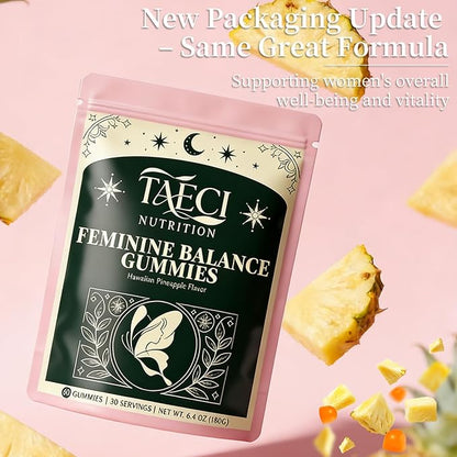 Premium Feminine Balance Gummies for Women – Hawaiian Pineapple Flavor – Supports pH & Daily Wellness – Probiotic Supplement – Vegan, Gluten-Free – 60 Gummies (30 Servings)