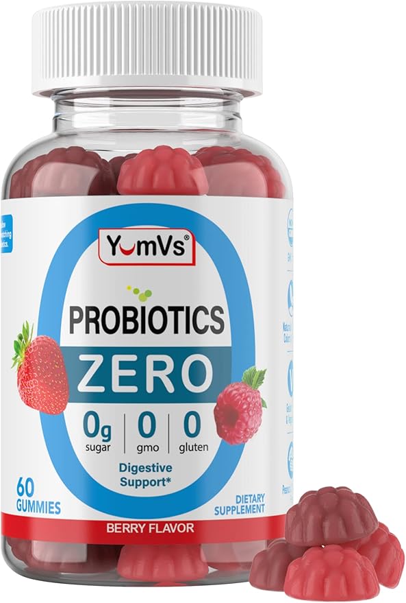 YUM-V'S Sugar Free Probiotic Gummies - Probiotics for Men & Women to Help Support Digestive Function – Adults & Kids Probiotic with 5 Billion CFU Bacillus Coagulans – Vegan & Gluten-Free (60 Count)
