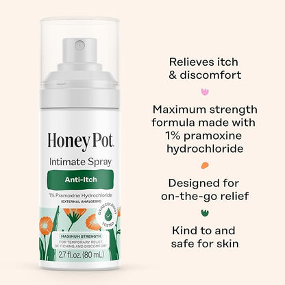 The Honey Pot Company - Feminine Anti-Itch Spray - At Home or On the Go Medicated to Relieve Itch and Irritation. Maximum Strength - 2.71 fl. Oz.