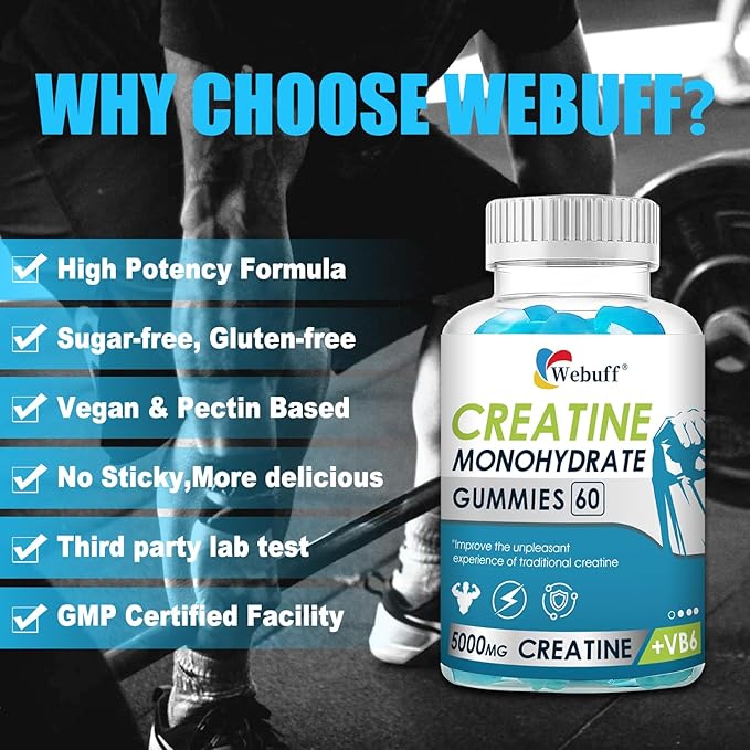 Creatine Gummies Monohydrate Complex 5000mg 60 Count Gummies Taurine + Vitamin B6 for Muscle Strength, Muscle Builder, Energy Boost, Pre Workout (60 Count (Pack of 2))