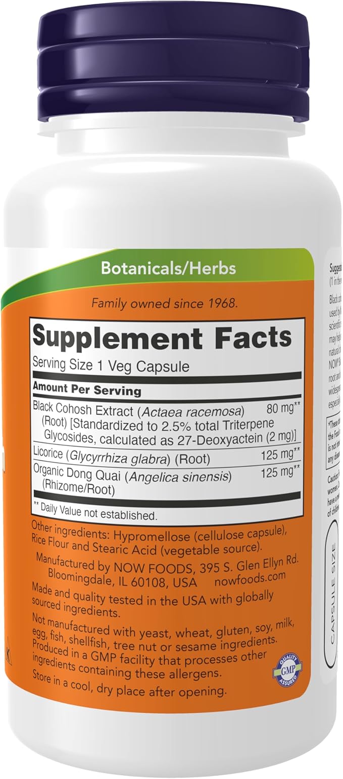 NOW Supplements, Black Cohosh Root 80 mg with Licorice and Dong Quai, 90 Veg Capsules