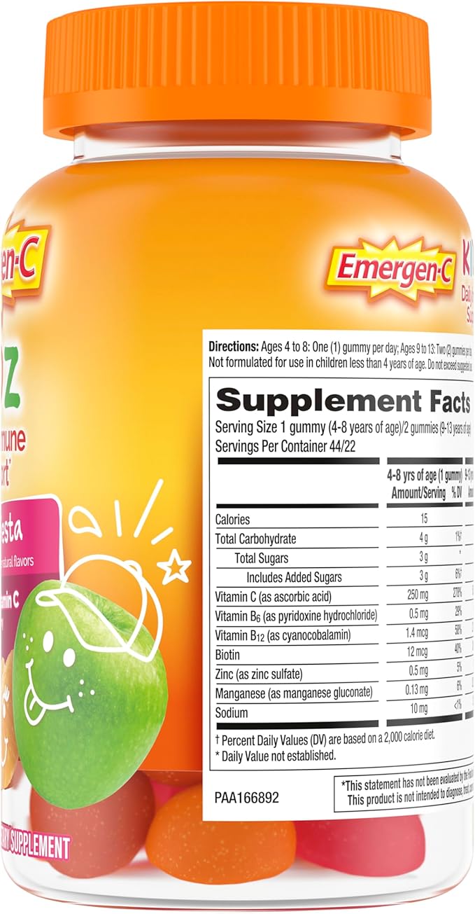 Emergen-C Kidz Daily Immune Support Dietary Supplements,Flavored Gummies with Vitamin C and B Vitamins,Fruit Fiesta Flavored Gummies -,44 Count (Pack of 2)