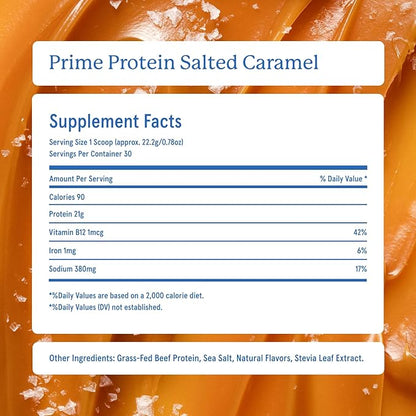 Equip Foods Prime Protein Powder | Clean, Grass Fed Beef Protein Powder, Carnivore Protein Isolate | Paleo, Keto Friendly, Gluten & Dairy Free, Helps Build & Repair Tissue| 30 Servings, Salted Caramel