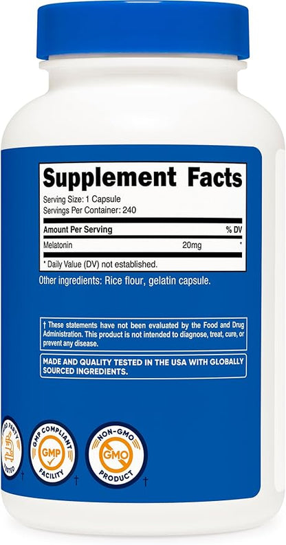 Nutricost Melatonin 20mg, 240 Capsules, Non-GMO & Gluten Free